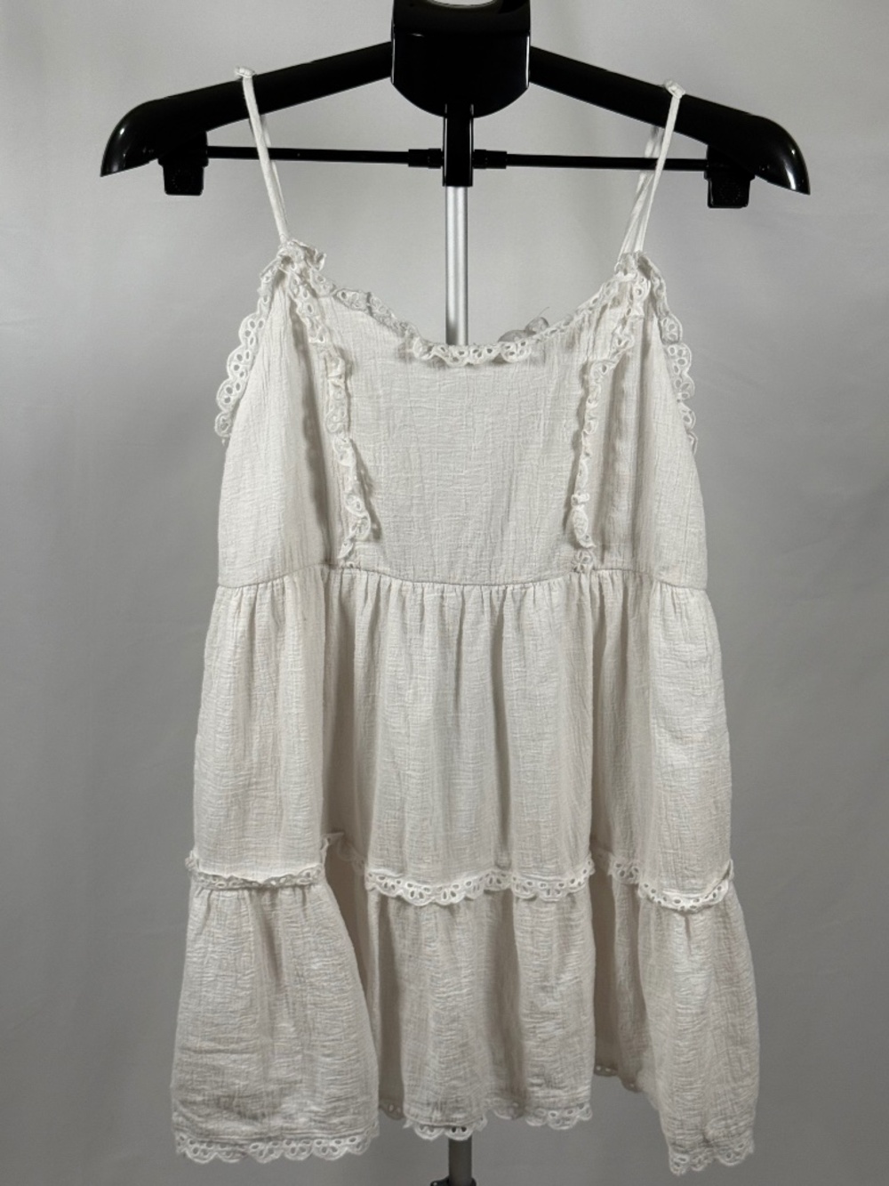 Princess Polly White Tiered Cotton Gauze Mini Dress Size 4